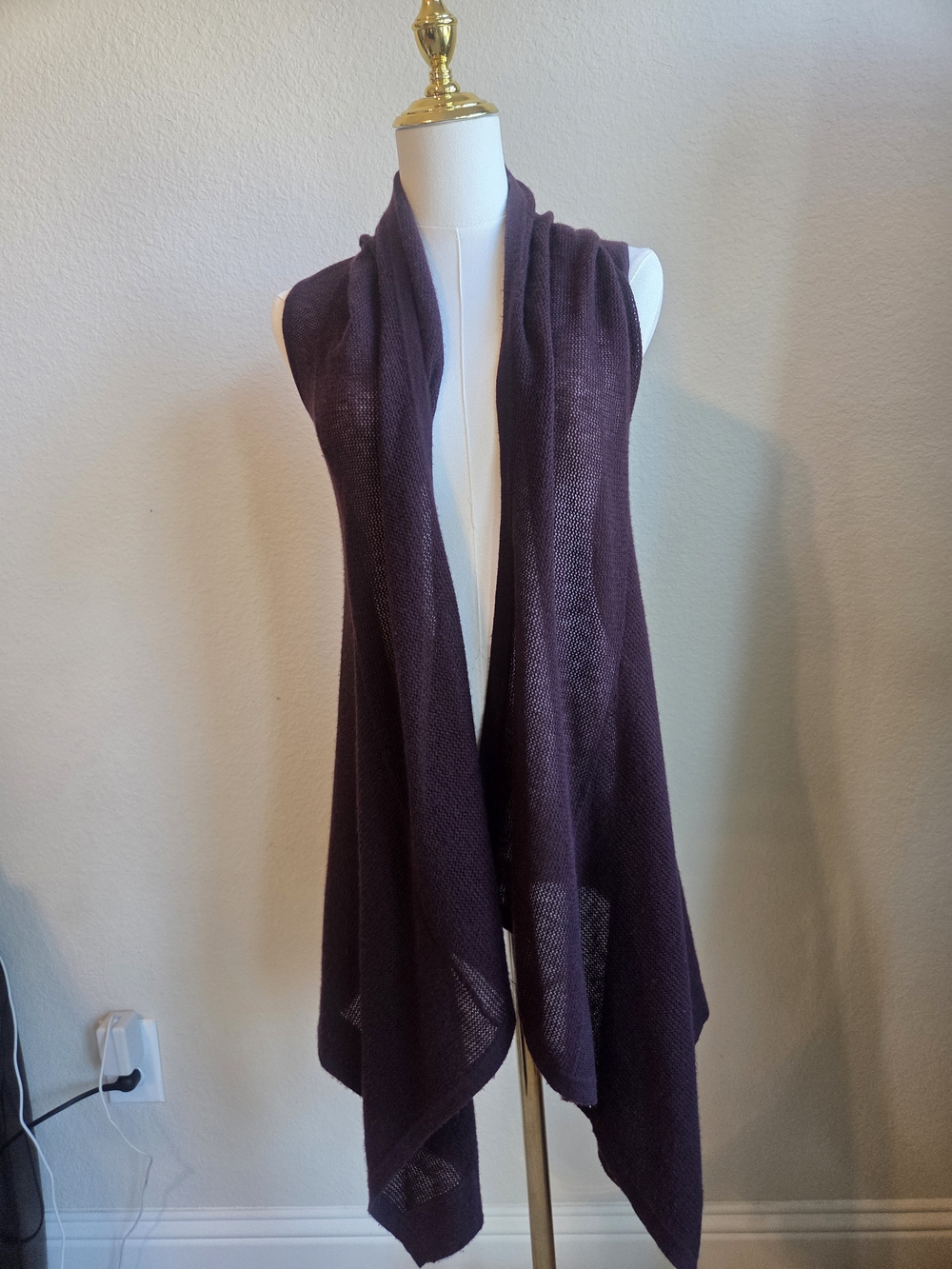 Neiman Marcus 100% Cashmere Draped Open Front Vest Cardigan XS S M Plum